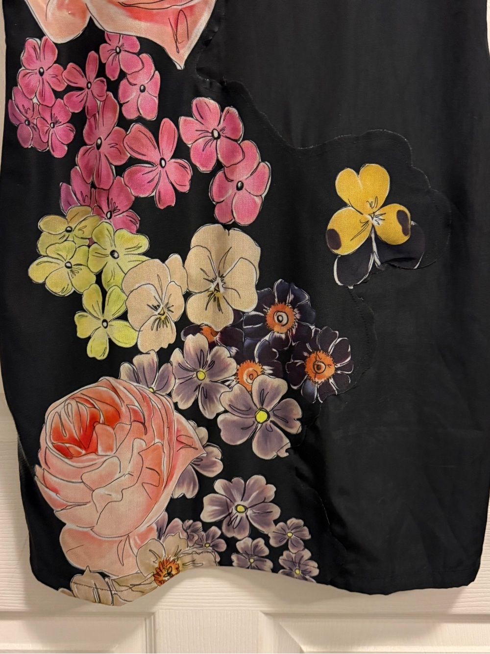 Black Floral Sheath Dress with Pink and Pastel Blooms - Picture 3 of 6